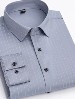 Online OUKU Men's Dress Shirt Non Iron Shirt Stripes and Plaid Wedding Office & Career Black White Light Green Wine Long Sleeve Turndown All Seasons Clothing Apparel