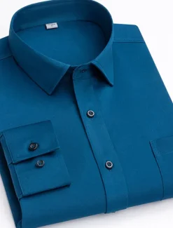 Online OUKU Men's Dress Shirt Non Iron Shirt Stripes and Plaid Wedding Office & Career Black White Light Green Wine Long Sleeve Turndown All Seasons Clothing Apparel