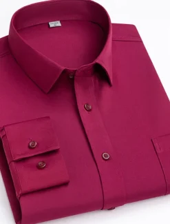 Online OUKU Men's Dress Shirt Non Iron Shirt Stripes and Plaid Wedding Office & Career Black White Light Green Wine Long Sleeve Turndown All Seasons Clothing Apparel