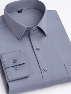 Online OUKU Men's Dress Shirt Non Iron Shirt Stripes and Plaid Wedding Office & Career Black White Light Green Wine Long Sleeve Turndown All Seasons Clothing Apparel