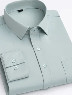 Online OUKU Men's Dress Shirt Non Iron Shirt Stripes and Plaid Wedding Office & Career Black White Light Green Wine Long Sleeve Turndown All Seasons Clothing Apparel