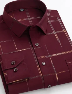 Sale OUKU Men's Dress Shirt Non Iron Shirt Wedding Work Black / Red Black / Gray Black White Long Sleeve Square Neck Summer Clothing Apparel Print