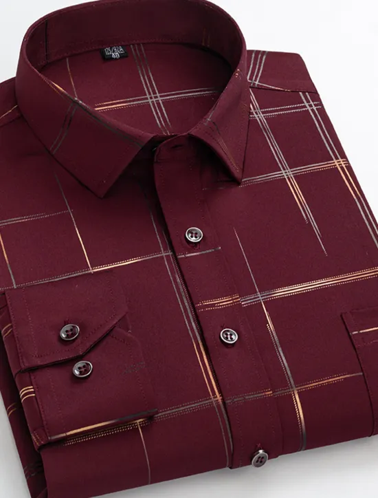 Sale OUKU Men's Dress Shirt Non Iron Shirt Wedding Work Black / Red Black / Gray Black White Long Sleeve Square Neck Summer Clothing Apparel Print