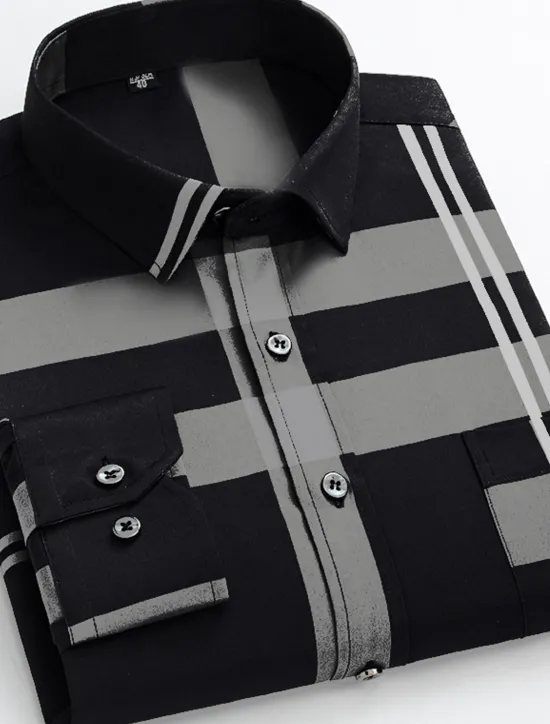 Sale OUKU Men's Dress Shirt Non Iron Shirt Wedding Work Black / Red Black / Gray Black White Long Sleeve Square Neck Summer Clothing Apparel Print