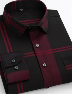 Sale OUKU Men's Dress Shirt Non Iron Shirt Wedding Work Black / Red Black / Gray Black White Long Sleeve Square Neck Summer Clothing Apparel Print