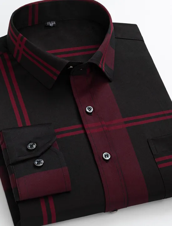 Sale OUKU Men's Dress Shirt Non Iron Shirt Wedding Work Black / Red Black / Gray Black White Long Sleeve Square Neck Summer Clothing Apparel Print