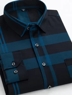Sale OUKU Men's Dress Shirt Non Iron Shirt Wedding Work Black / Red Black / Gray Black White Long Sleeve Square Neck Summer Clothing Apparel Print
