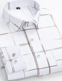 Sale OUKU Men's Dress Shirt Non Iron Shirt Wedding Work Black / Red Black / Gray Black White Long Sleeve Square Neck Summer Clothing Apparel Print