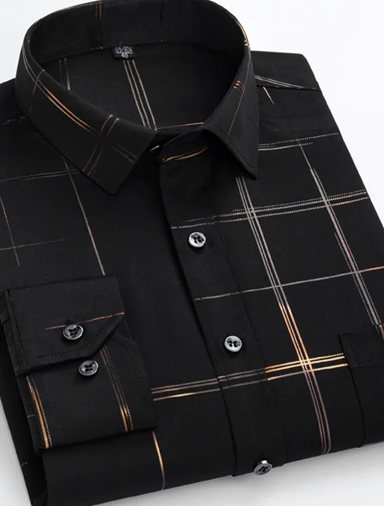 Sale OUKU Men's Dress Shirt Non Iron Shirt Wedding Work Black / Red Black / Gray Black White Long Sleeve Square Neck Summer Clothing Apparel Print