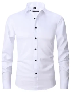 Discount OUKU Men's Dress Shirt Non Iron Shirt Collared Shirt Button Up Shirt Plain Wedding Outdoor White Pink Red Blue Long Sleeve Turndown Spring & Fall Clothing Apparel Button-Down