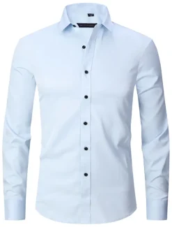 Discount OUKU Men's Dress Shirt Non Iron Shirt Collared Shirt Button Up Shirt Plain Wedding Outdoor White Pink Red Blue Long Sleeve Turndown Spring & Fall Clothing Apparel Button-Down