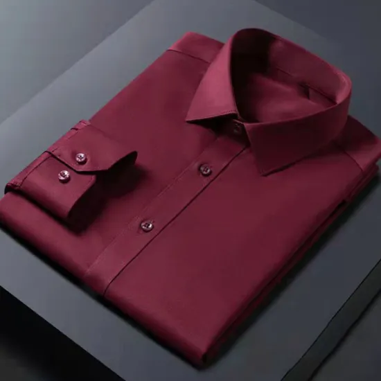 Clearance OUKU Men's Dress Shirt Non Iron Shirt Wedding Going out White Pink Wine Green Long Sleeve Turndown Spring Fall Clothing Apparel