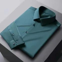 Clearance OUKU Men's Dress Shirt Non Iron Shirt Wedding Going out White Pink Wine Green Long Sleeve Turndown Spring Fall Clothing Apparel