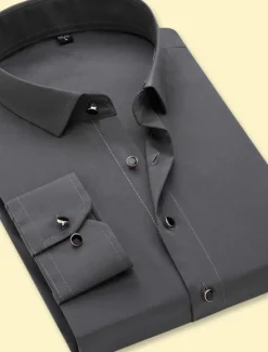 OUKU Men's Dress Shirt Non Iron Shirt Collared Shirt Button Up Shirt Plain Wedding Party Black Navy Blue Purple Gray Long Sleeve Collar Spring & Fall Clothing Apparel