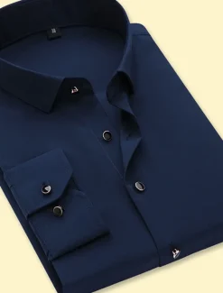 OUKU Men's Dress Shirt Non Iron Shirt Collared Shirt Button Up Shirt Plain Wedding Party Black Navy Blue Purple Gray Long Sleeve Collar Spring & Fall Clothing Apparel