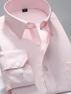 Hot OUKU Men's Dress Shirt Non Iron Shirt Stripes and Plaid Wedding Office & Career Light Pink Black White Pink Long Sleeve Shirt Collar All Seasons Clothing Apparel