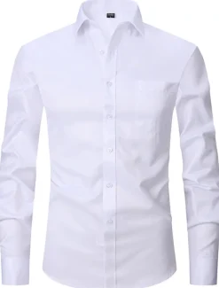 Clearance OUKU Men's Dress Shirt Non Iron Shirt Collared Shirt Button Up Shirt Plain Wedding Outdoor Black White Blue Purple Long Sleeve Turndown Summer Spring Clothing Apparel Button-Down