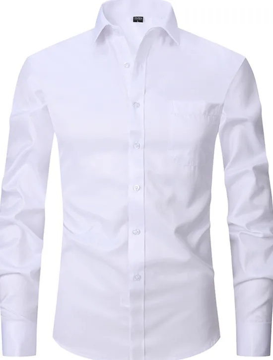 Clearance OUKU Men's Dress Shirt Non Iron Shirt Collared Shirt Button Up Shirt Plain Wedding Outdoor Black White Blue Purple Long Sleeve Turndown Summer Spring Clothing Apparel Button-Down