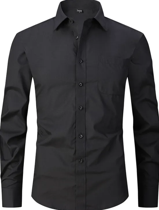 Clearance OUKU Men's Dress Shirt Non Iron Shirt Collared Shirt Button Up Shirt Plain Wedding Outdoor Black White Blue Purple Long Sleeve Turndown Summer Spring Clothing Apparel Button-Down