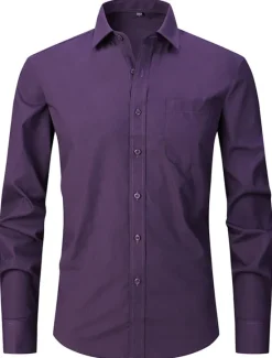 Clearance OUKU Men's Dress Shirt Non Iron Shirt Collared Shirt Button Up Shirt Plain Wedding Outdoor Black White Blue Purple Long Sleeve Turndown Summer Spring Clothing Apparel Button-Down