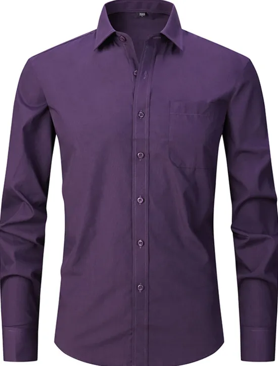 Clearance OUKU Men's Dress Shirt Non Iron Shirt Collared Shirt Button Up Shirt Plain Wedding Outdoor Black White Blue Purple Long Sleeve Turndown Summer Spring Clothing Apparel Button-Down