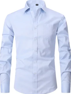Clearance OUKU Men's Dress Shirt Non Iron Shirt Collared Shirt Button Up Shirt Plain Wedding Outdoor Black White Blue Purple Long Sleeve Turndown Summer Spring Clothing Apparel Button-Down