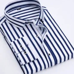 OUKU Men's Dress Shirt Plaid / Striped / Chevron / Round Wedding Office & Career Black Dark Navy Blue Long Sleeve Turndown All Seasons Clothing Apparel
