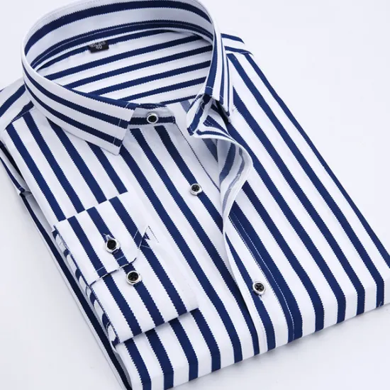 OUKU Men's Dress Shirt Plaid / Striped / Chevron / Round Wedding Office & Career Black Dark Navy Blue Long Sleeve Turndown All Seasons Clothing Apparel