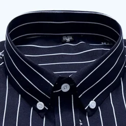 OUKU Men's Dress Shirt Plaid / Striped / Chevron / Round Wedding Office & Career Black Dark Navy Blue Long Sleeve Turndown All Seasons Clothing Apparel