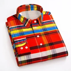 Best OUKU Men's Dress Shirt Plaid Shirt Collared Shirt Plaid / Check Wedding Vacation Yellow Red Blue Green Long Sleeve Turndown Spring & Fall Clothing Apparel Button-Down