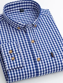OUKU Men's Dress Shirt Plaid Shirt Button Down Shirt Collared Shirt Plaid / Check Wedding Work B C D E Long Sleeve Turndown Spring & Fall Clothing Apparel Button-Down
