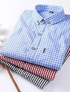 OUKU Men's Dress Shirt Plaid Shirt Button Down Shirt Collared Shirt Plaid / Check Wedding Work B C D E Long Sleeve Turndown Spring & Fall Clothing Apparel Button-Down