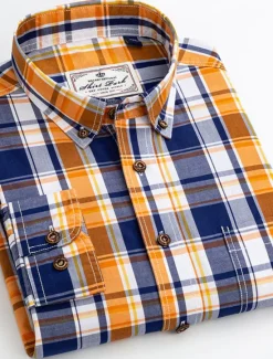 OUKU Men's Dress Shirt Plaid Shirt Button Down Shirt Collared Shirt Plaid / Check Wedding Work B C D E Long Sleeve Turndown Spring & Fall Clothing Apparel Button-Down