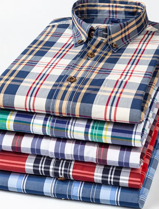 OUKU Men's Dress Shirt Plaid Shirt Button Down Shirt Collared Shirt Plaid / Check Wedding Work B C D E Long Sleeve Turndown Spring & Fall Clothing Apparel Button-Down