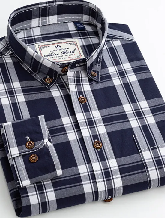 OUKU Men's Dress Shirt Plaid Shirt Button Down Shirt Collared Shirt Plaid / Check Wedding Work B C D E Long Sleeve Turndown Spring & Fall Clothing Apparel Button-Down