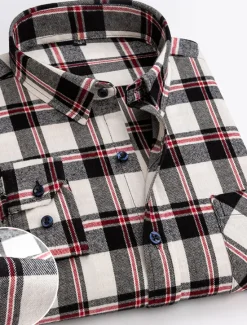 OUKU Men's Dress Shirt Plaid Shirt Button Down Shirt Collared Shirt Plaid / Check Wedding Work B C D E Long Sleeve Turndown Spring & Fall Clothing Apparel Button-Down