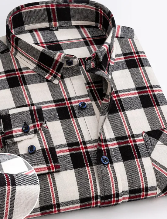 OUKU Men's Dress Shirt Plaid Shirt Button Down Shirt Collared Shirt Plaid / Check Wedding Work B C D E Long Sleeve Turndown Spring & Fall Clothing Apparel Button-Down
