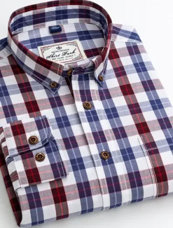 OUKU Men's Dress Shirt Plaid Shirt Button Down Shirt Collared Shirt Plaid / Check Wedding Work B C D E Long Sleeve Turndown Spring & Fall Clothing Apparel Button-Down