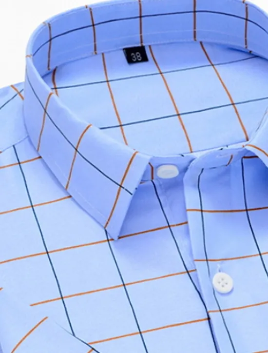 Online OUKU Men's Dress Shirt Plaid Shirt Collared Shirt Button Up Shirt Plaid / Check Wedding Daily Short Sleeve Clothing Apparel Print Blue