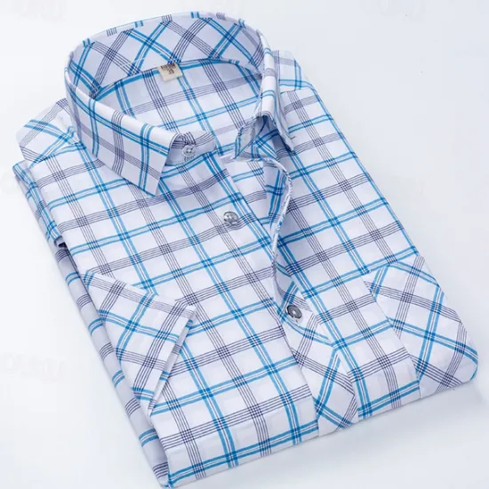 Hot OUKU Men's Dress Shirt Plaid Shirt Collared Shirt Button Up Shirt Plaid / Check Wedding Casual White Red Blue Orange Short Sleeve Turndown Summer Spring Clothing Apparel
