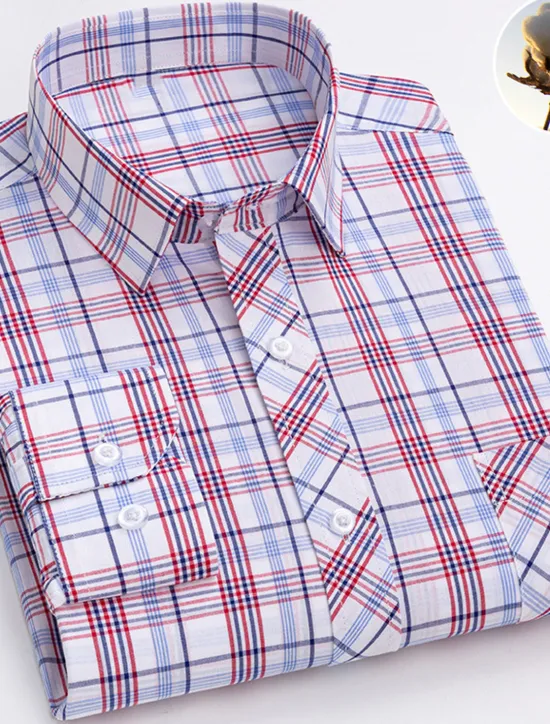 New OUKU Men's Dress Shirt Plaid Wedding Office / Career Light Yellow Light Blue Black Wine Long Sleeve Turndown Spring & Fall Clothing Apparel Front Pocket