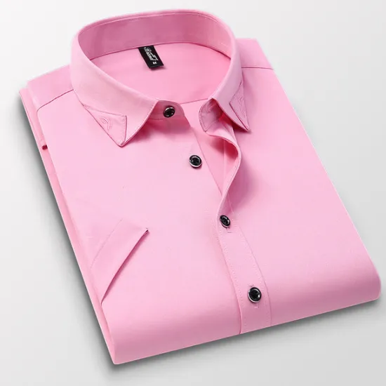 Hot OUKU Men's Dress Shirt Plain Wedding Outdoor Wine Black White Pink Short Sleeve Square Neck Summer Clothing Apparel Button-Down