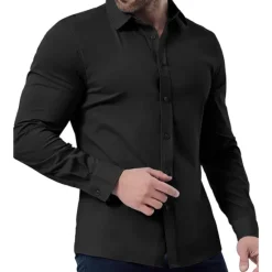 New OUKU Men's Dress Shirt Plain Wedding Vacation Black White Pink Blue Long Sleeve Turndown Spring & Fall Clothing Apparel Button-Down