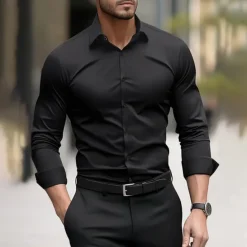 Sale OUKU Men's Dress Shirt Plain Wedding Outdoor Black Red Navy Blue Dark Green Long Sleeve Collar Summer Spring Clothing Apparel