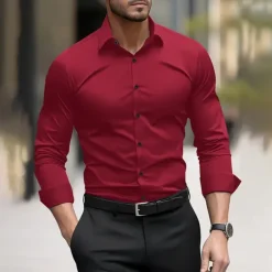 Sale OUKU Men's Dress Shirt Plain Wedding Outdoor Black Red Navy Blue Dark Green Long Sleeve Collar Summer Spring Clothing Apparel