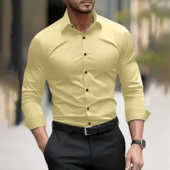 Sale OUKU Men's Dress Shirt Plain Wedding Outdoor Black Red Navy Blue Dark Green Long Sleeve Collar Summer Spring Clothing Apparel