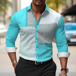 Outlet OUKU Men's Dress Shirt Printed Shirts Color Block Outdoor Wear to work Yellow Blue Purple Gray Long Sleeve Turndown Spring & Summer Clothing Apparel Print
