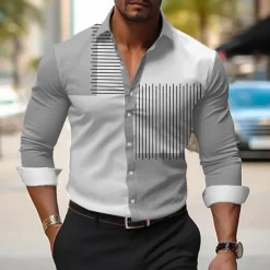 Outlet OUKU Men's Dress Shirt Printed Shirts Color Block Outdoor Wear to work Yellow Blue Purple Gray Long Sleeve Turndown Spring & Summer Clothing Apparel Print