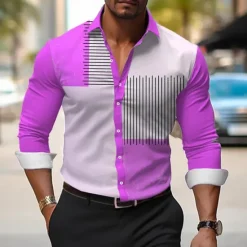 Outlet OUKU Men's Dress Shirt Printed Shirts Color Block Outdoor Wear to work Yellow Blue Purple Gray Long Sleeve Turndown Spring & Summer Clothing Apparel Print