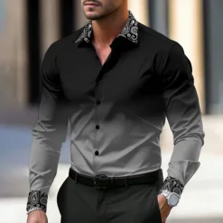 Outlet OUKU Men's Dress Shirt Printed Shirts Formal Black Pink Blue Long Sleeve Turndown Fall Winter Clothing Apparel Buttons